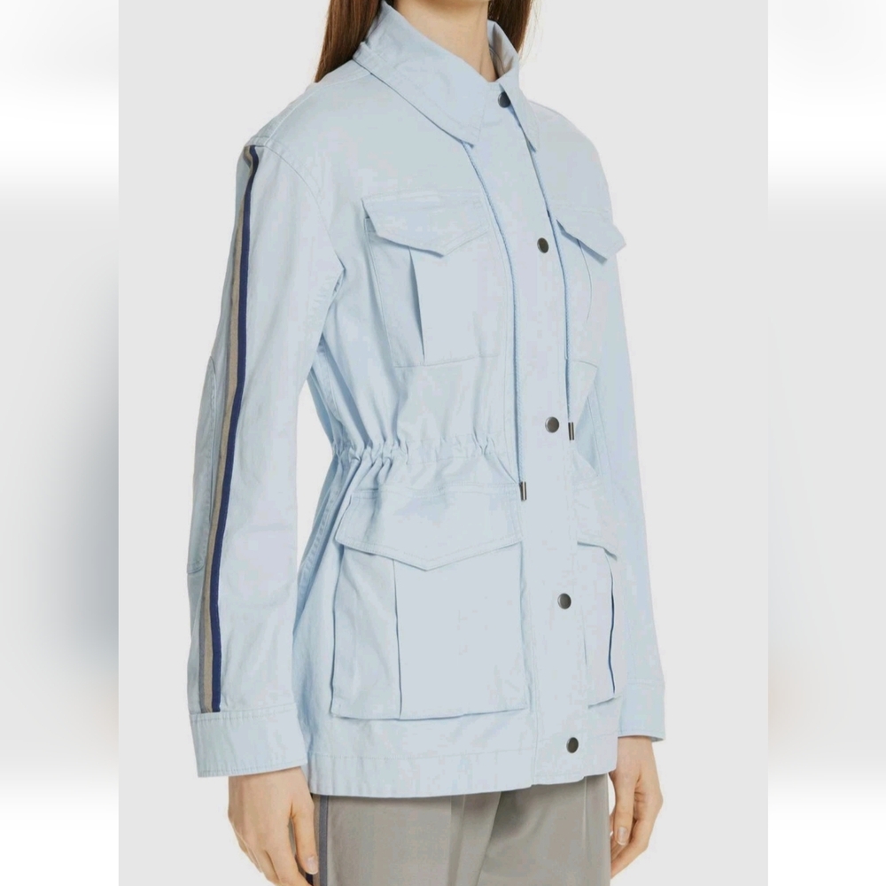 $685 ATM Anthony Thomas Melillo Women's Blue Stripe Field Cargo Jacket Size S